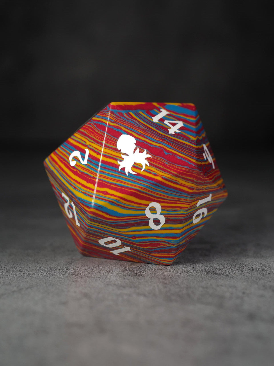 40mm Blue Teal Red Layers Semi-Precious Single D20 with White Ink